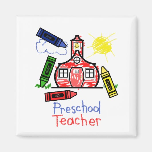 Magnet für Preschool-Lehrer - Schulhaus & Crayons (Vorne)