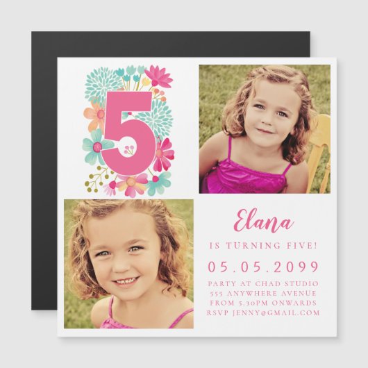 MAGNET Girls Pink Nummer 5 5. Geburtstag Foto (Vorne/Hinten)