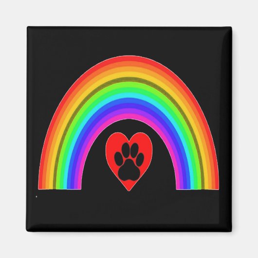Magnet Herz mit Pfote unter einem Regenbogen (Vorne)