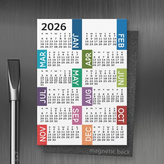 Magnet Kalender - 12 Monate funky farbenfrohe Mona