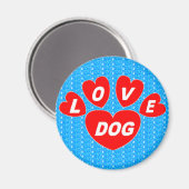 Magnet Liebe Hund hört rot auf hellblau (Vorderseite/Rückseite)