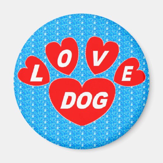 Magnet Liebe Hund hört rot auf hellblau (Vorne)