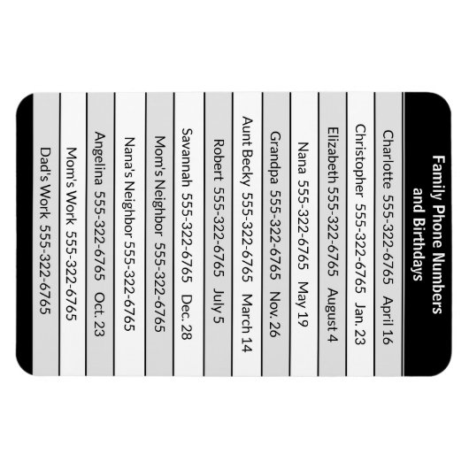 Magnet Liste wichtiger Telefonnummern (Horizontal)