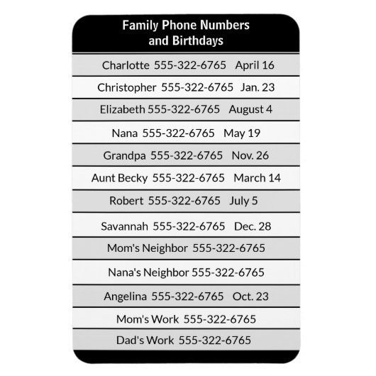 Magnet Liste wichtiger Telefonnummern (Vertikal)