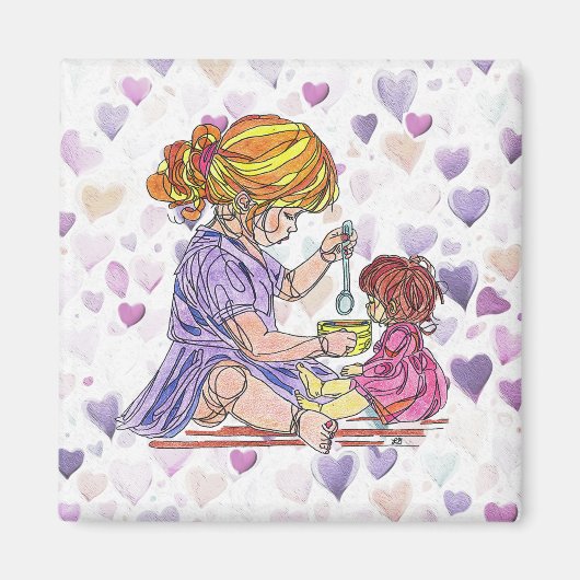 Magnet Little Girl and Baby Doll (Vorne)