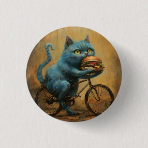 Magnet\Lustige blaue Katze fährt Fahrrad mit riesi Button