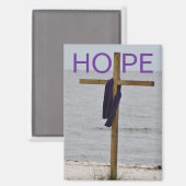 Magnet mit Bild eines Kreuzes am Strand (Vorderseite/Rückseite)