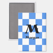 Magnet mit blauem karierten Hintergrund (Vorderseite/Rückseite)