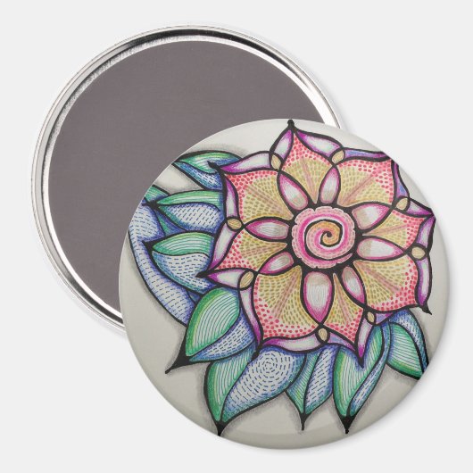 Magnet mit Blume der Meditation (Vorderseite/Rückseite)