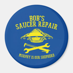Magnet mit dem Saucer Repair-Logo von Bob