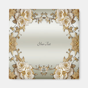 Magnet mit goldenen, verzierten weißen Blumen
