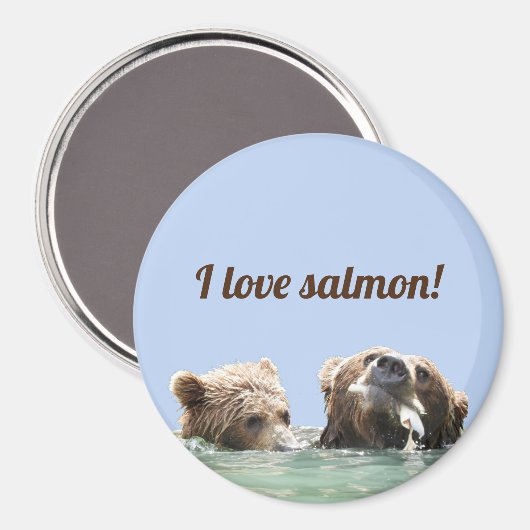 Magnet mit Grizzlybär und Lachs (Vorderseite/Rückseite)