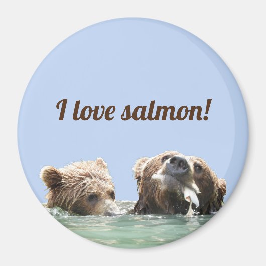 Magnet mit Grizzlybär und Lachs (Vorne)