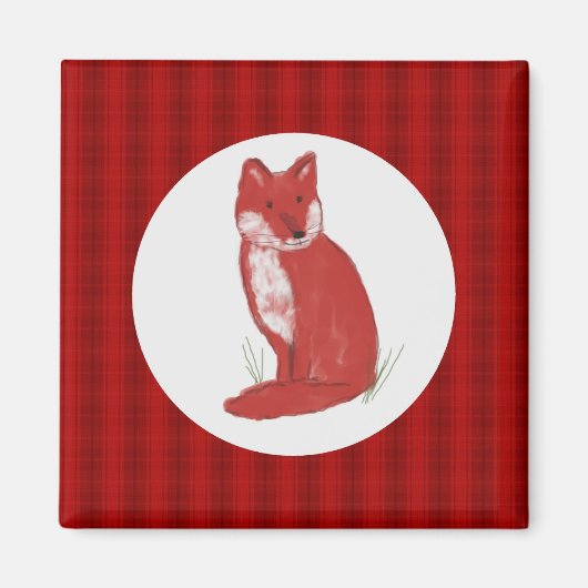 Magnet mit roter Pastellfox-Illustration und (Vorne)