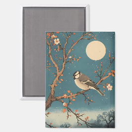 Magnet - Moonlit Bird on Blossom Branch