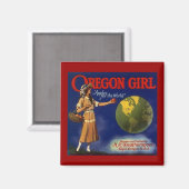 MAGNET ~ OREGON MÄDCHEN VINTAGE APFELKRATE ETIKETT (Vorderseite/Rückseite)