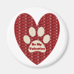 Magnet Paw Heart Red White be My Valentine