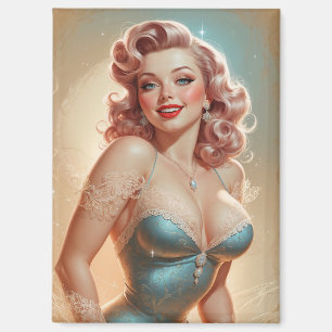 Magnet Pin-up Blonde Glamour Blaues Spitzenkleid
