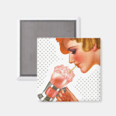 Magnet ~ RETRO Gal Genießen Soda Fountain Drink (Vorderseite/Rückseite)