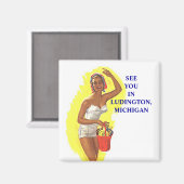 Magnet ~ RETRO Stilvolle Swimsuit Lady am Strand (Vorderseite/Rückseite)