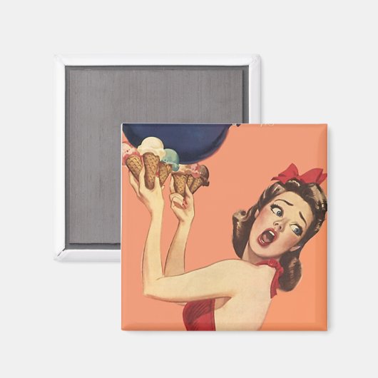 Magnet ~ RETRO Überraschtes Party Mädchen (Vorderseite/Rückseite)
