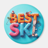 Magnet Rond Frigo - Design Unique - BEST SKI (Vorne)