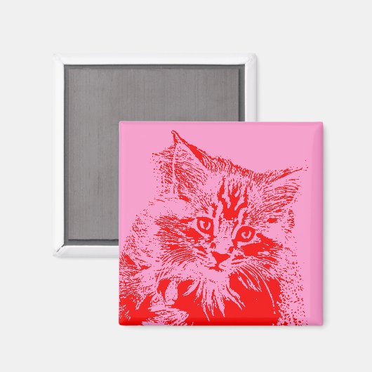 Magnet Rosa und Rote Katze (Vorderseite/Rückseite)