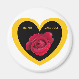Magnet Rose auf Herz-Schwarz-Gelb, Be My Val