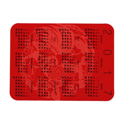 Magnet Roter Paperschnitt Rooster Kalender 2017 (Horizontal)