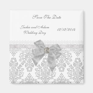 Magnet Save the Date Wedding Damask White