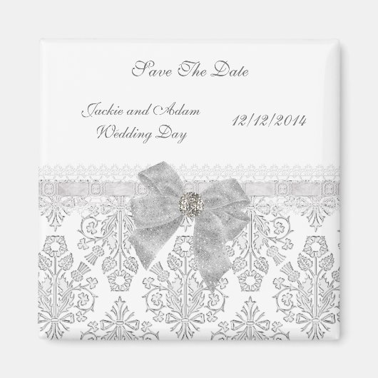 Magnet Save the Date Wedding Damask White (Vorne)
