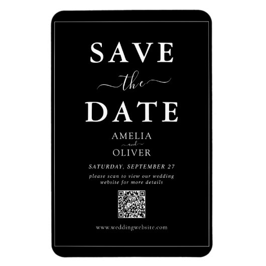 Magnet Schwarz QR Code Moderne Hochzeit Termin mer (Vertikal)