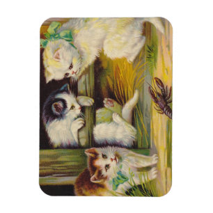 Magnet Vintage Antik Süße Kätzchen Katzen Flusskre