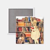 Magnet "Vintage Kinder lesen von Bibliotheksbücher (Vorderseite/Rückseite)