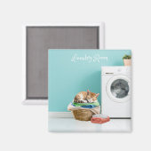 Magnet, Waschküche mit Katze Magnet (Vorderseite/Rückseite)