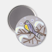 Magnet - Winterlandschaft mit Niedlichem Vogel (Vorderseite/Rückseite)