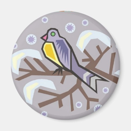 Magnet - Winterlandschaft mit Niedlichem Vogel (Vorne)