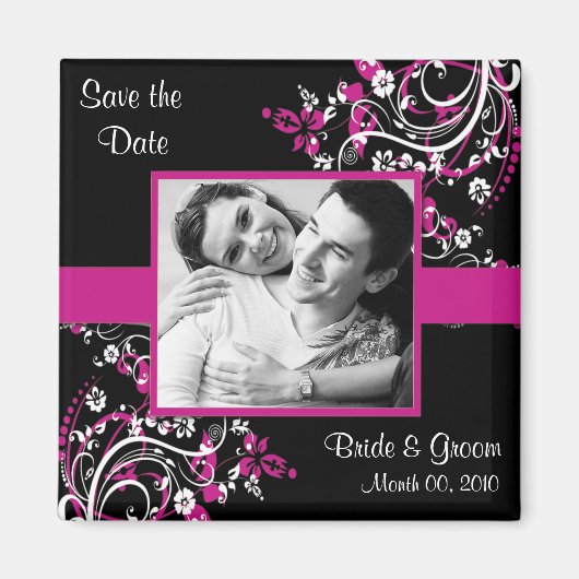 Magnete aus Fuchsien und Schwarz-Save the Date Fot Magnet (Vorne)