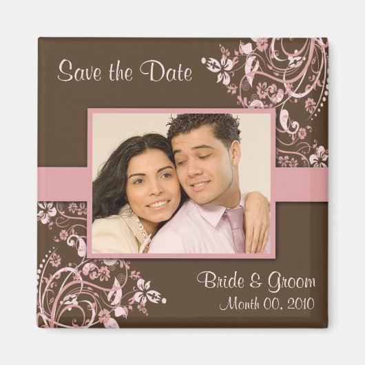 Magnete aus rosa und braun Save the Date Foto Magnet (Vorne)
