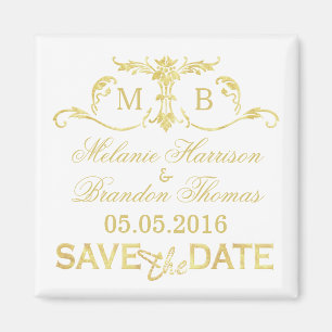 Magneten des Goldmonogramms Save the Date Magnet