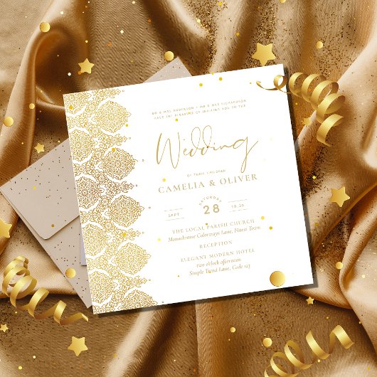 MAGNETIC Gold White Lace Elegante Hochzeit Einladu Magneteinladung