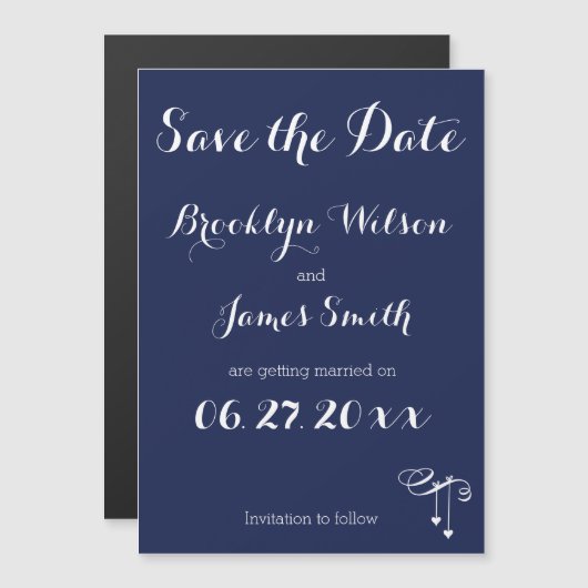 Magnetic Navy Blau Save the Date mit Herz Magneteinladung (Vorne/Hinten)