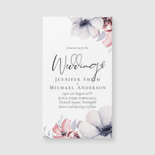 Magnetic Navy Blue Coral Floral Script Hochzeitssc Magnetkarte