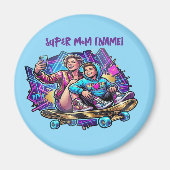 Magnetic Neon Drive: Mother & Son Skater Art Magnet (Vorne)