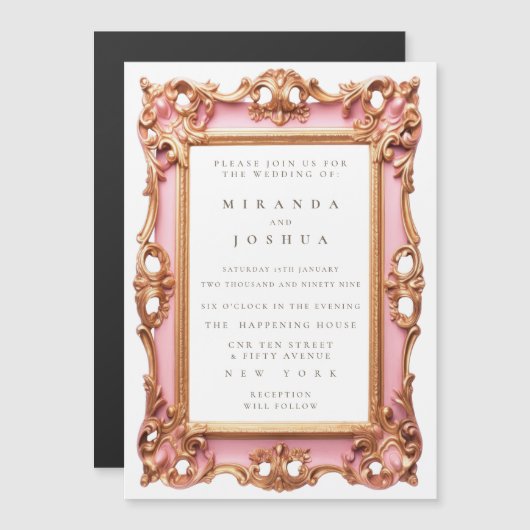 MAGNETIC Pink Gold Ornate Filigree Frame Magneteinladung (Vorne/Hinten)