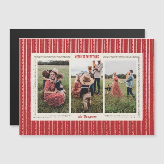 Magnetic Red Modern Farmhouse Holiday Foto Card Magneteinladung (Vorne/Hinten)