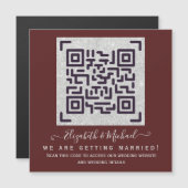 MAGNETISCHE BURGUNDY QR SCANNING CODE Wedding Deta Magnetkarte (Vorne/Hinten)
