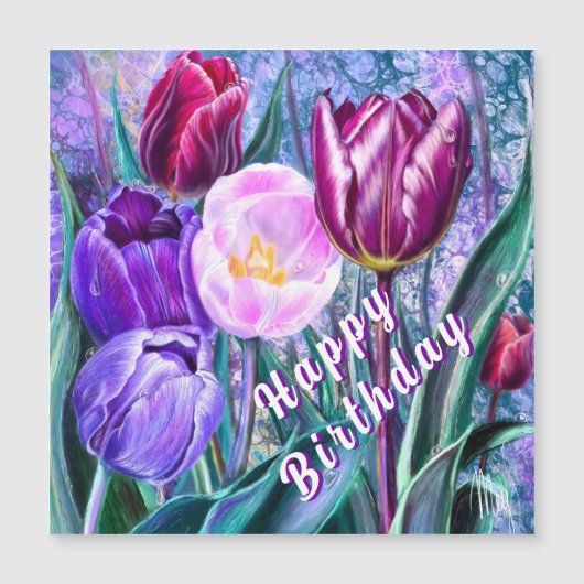 Magnetische Geburtstagskarte mit farbenfrohen Tulp Magnetkarte (Vorderseite)