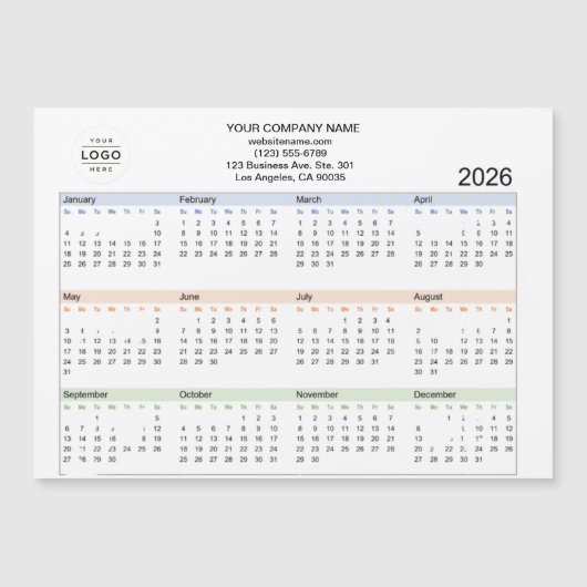 Magnetische Kalender-Karte für 2026 mit dem Logo e Magnetkarte (Vorderseite)
