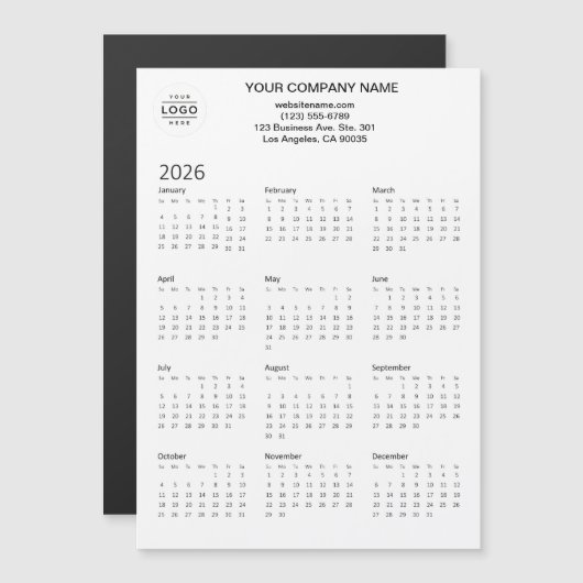 Magnetische Kalender-Karte für 2026 mit dem Logo e Magnetkarte (Vorne/Hinten)